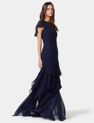 CAPE SLEEVE RUFFLE SKIRT GOWN CAPE SLEEVE RUFFLE SKIRT GOWN
