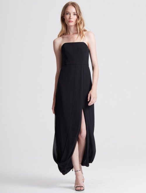 STRAPLESS DRAPED BACK GEORGETTE GOWN
