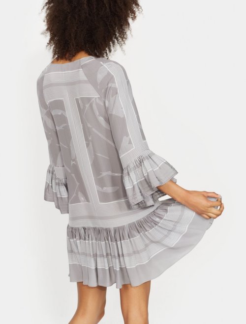VESTIDO FRUNCIDO DE MANGA LARGA ESTAMPADO