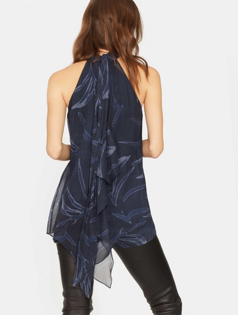 PRINTED MOCK NECK DRAPE BACK TOP PRINTED MOCK NECK DRAPE BACK TOP