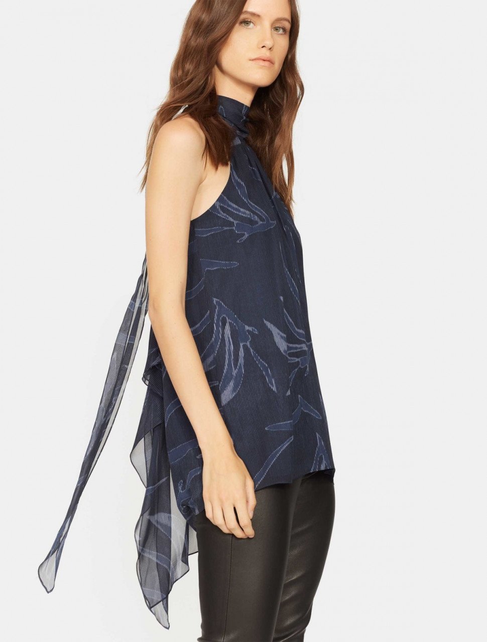 PRINTED MOCK NECK DRAPE BACK TOP PRINTED MOCK NECK DRAPE BACK TOP