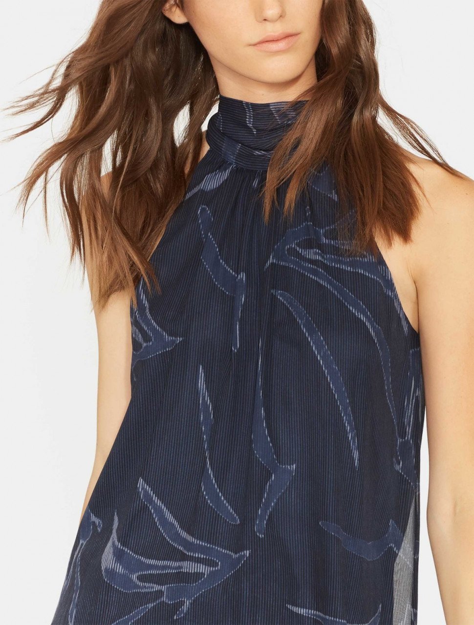 PRINTED MOCK NECK DRAPE BACK TOP PRINTED MOCK NECK DRAPE BACK TOP