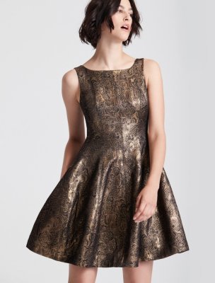 FIT AND FLARE METALLIC JACQUARD DRESS FIT AND FLARE METALLIC JACQUARD DRESS