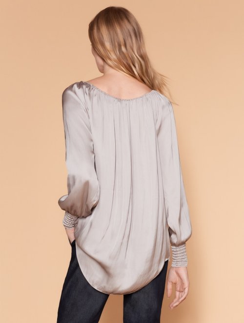 LONG SLEEVE RUCHED NECK TOP WITH SMOCK CUFFS