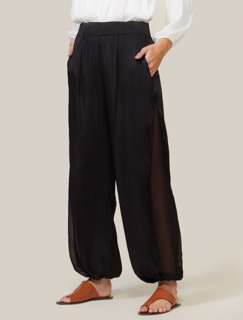 FLOWY SHEER SIDE PANEL PANT FLOWY SHEER SIDE PANEL PANT