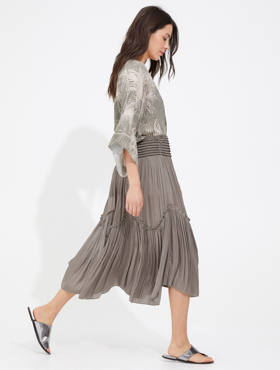 SMOCKED FLOWY MEMORY SATIN SKIRT SMOCKED FLOWY MEMORY SATIN SKIRT