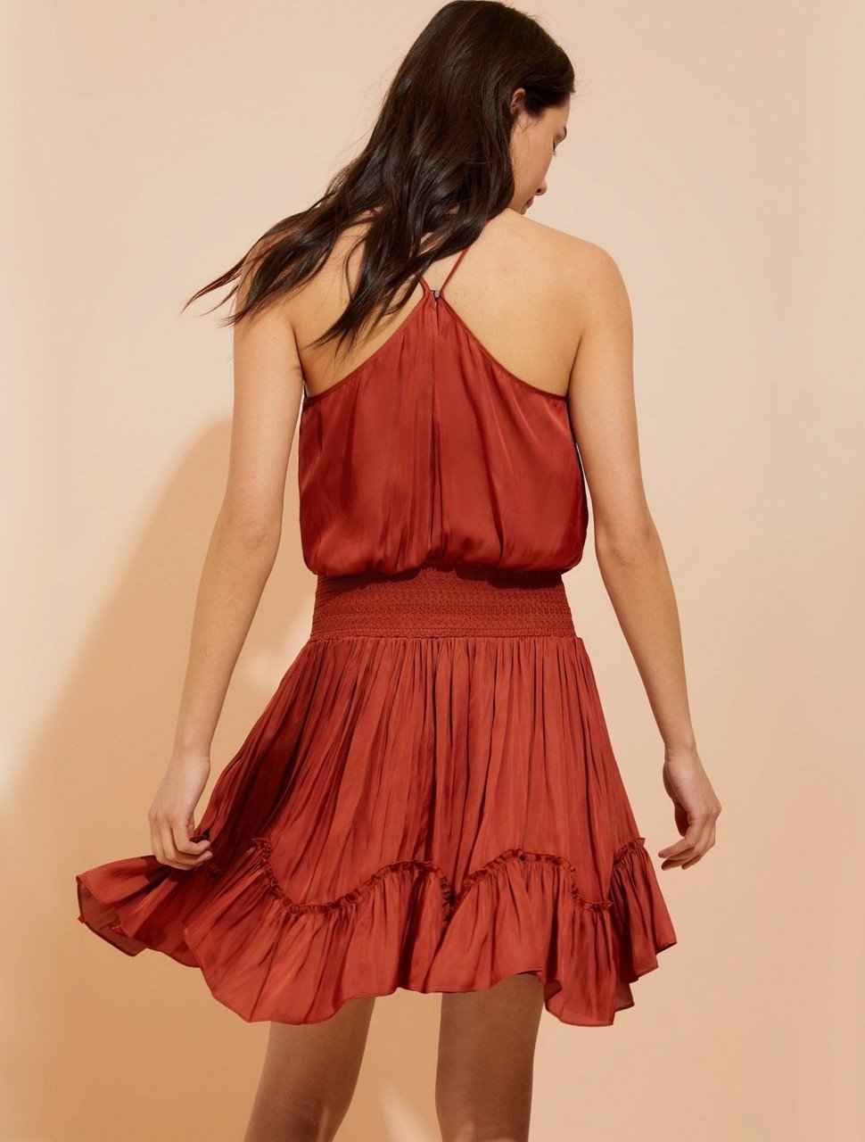 SMOCKED WAIST MEMORY SATIN CAMI DRESS SMOCKED WAIST MEMORY SATIN CAMI DRESS