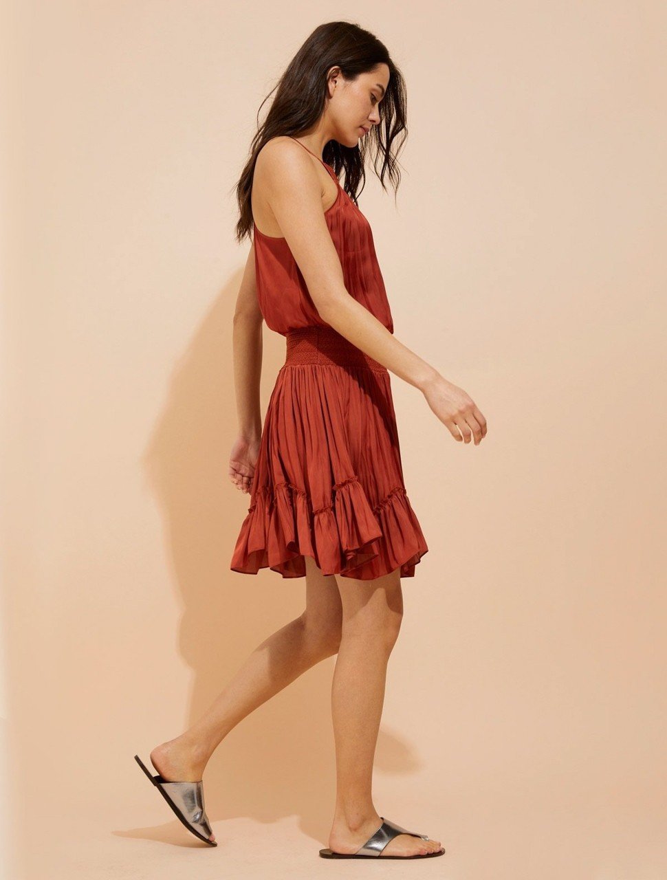 SMOCKED WAIST MEMORY SATIN CAMI DRESS SMOCKED WAIST MEMORY SATIN CAMI DRESS