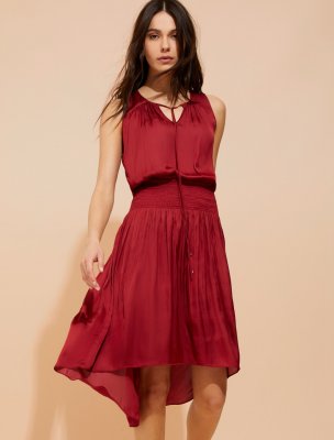 SMOCKED WAIST MEMORY SATIN DRESS SMOCKED WAIST MEMORY SATIN DRESS