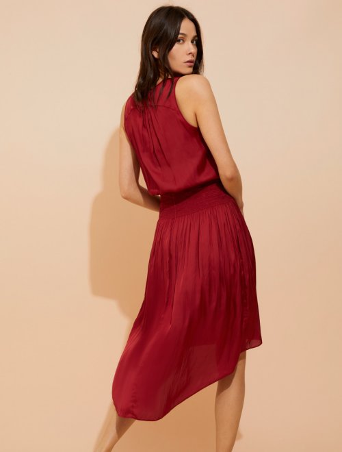 SMOCKED WAIST MEMORY SATIN DRESS
