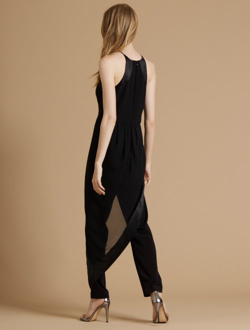 GEORGETTE OVERLAY HIGH NECK CREPE JUMPSUIT