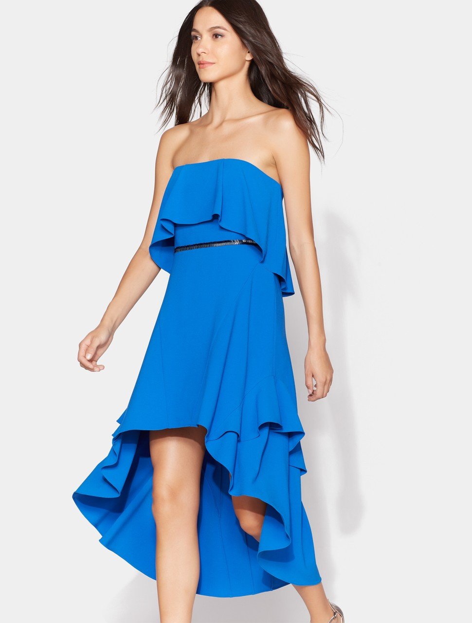 STRAPLESS FLOWY DRESS WITH BEADED WAISTBAND STRAPLESS FLOWY DRESS WITH BEADED WAISTBAND
