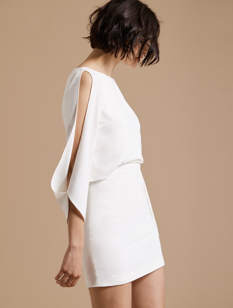LONG SLIT SLEEVE CREPE DRESS LONG SLIT SLEEVE CREPE DRESS