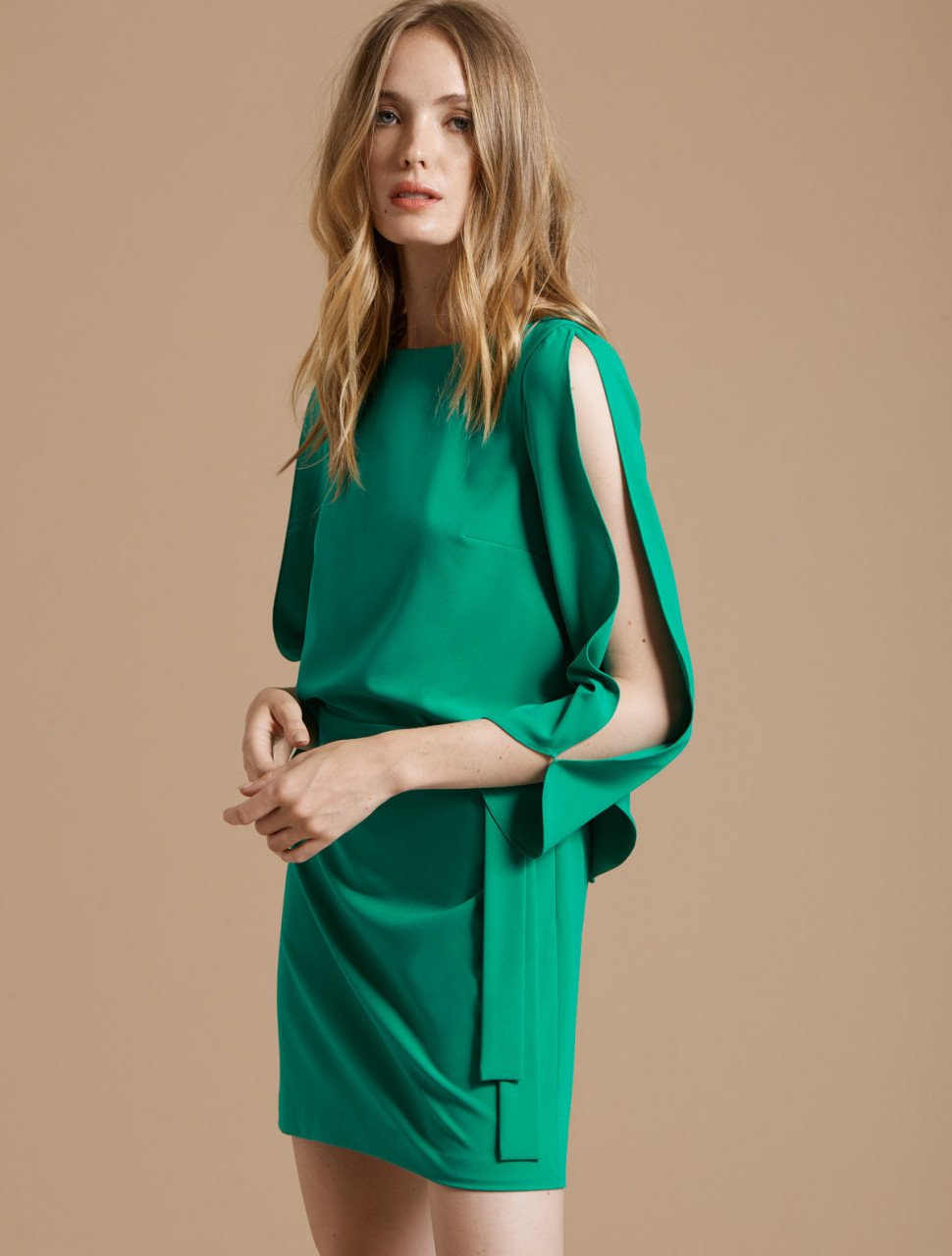 LONG SLIT SLEEVE CREPE DRESS LONG SLIT SLEEVE CREPE DRESS