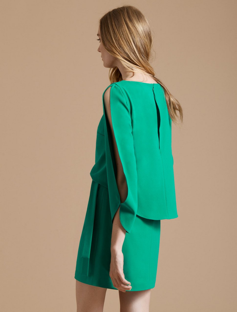 LONG SLIT SLEEVE CREPE DRESS LONG SLIT SLEEVE CREPE DRESS