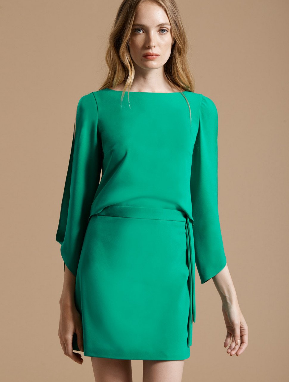 LONG SLIT SLEEVE CREPE DRESS LONG SLIT SLEEVE CREPE DRESS