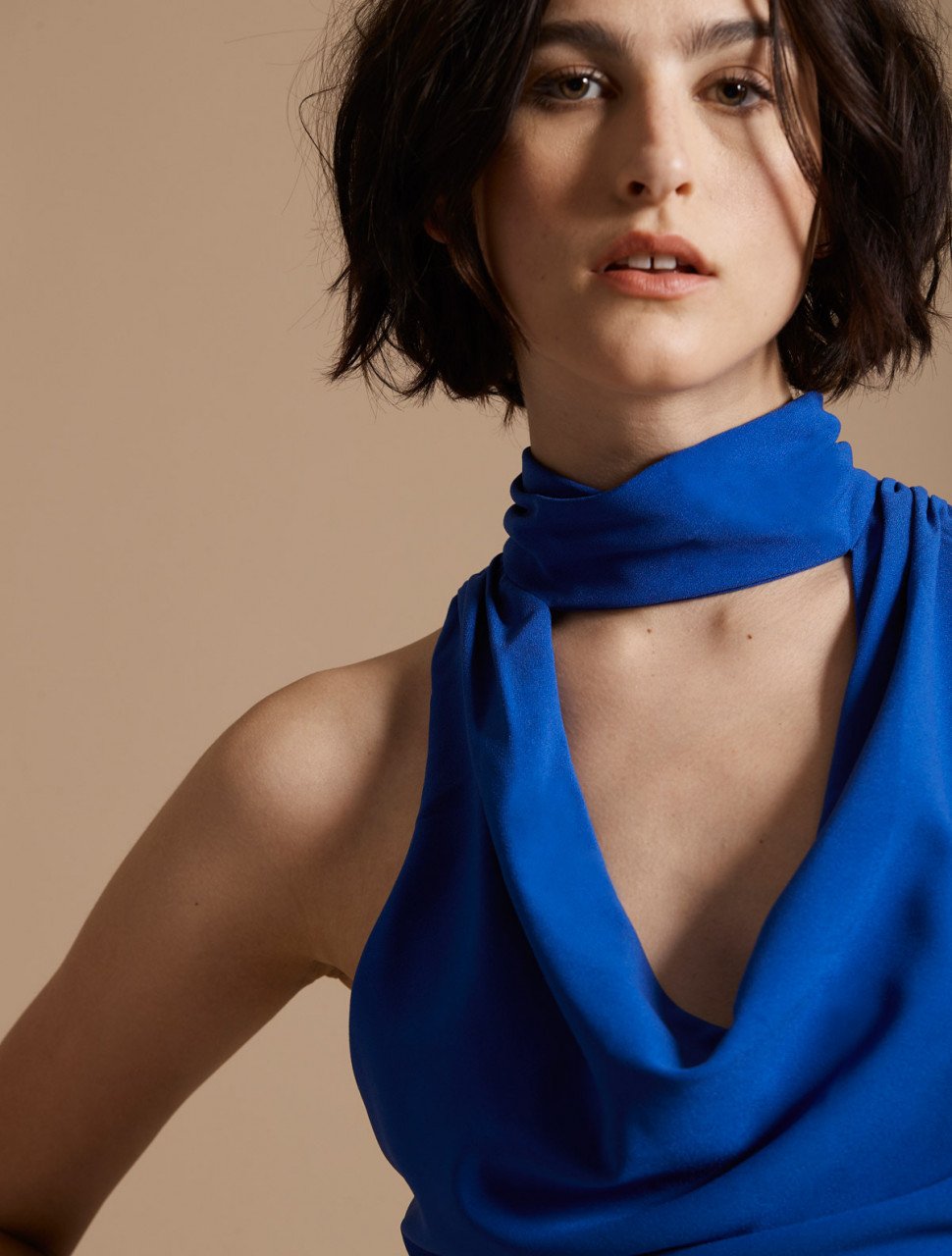 DRAPED NECK CREPE DRESS DRAPED NECK CREPE DRESS