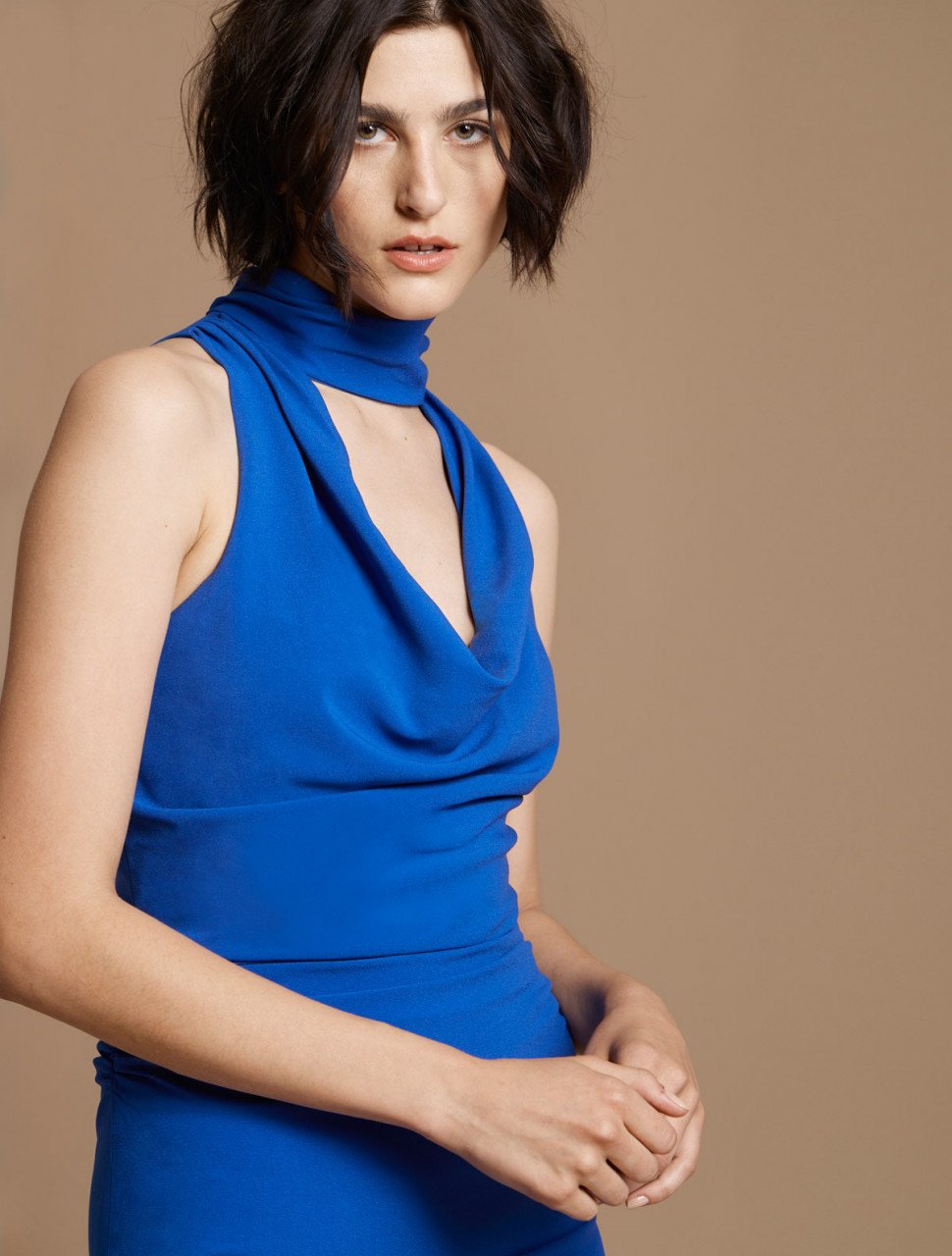 DRAPED NECK CREPE DRESS DRAPED NECK CREPE DRESS
