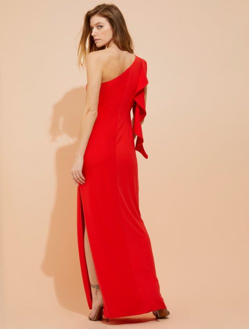 ASYMMETRIC FLOUNCE CREPE GOWN
