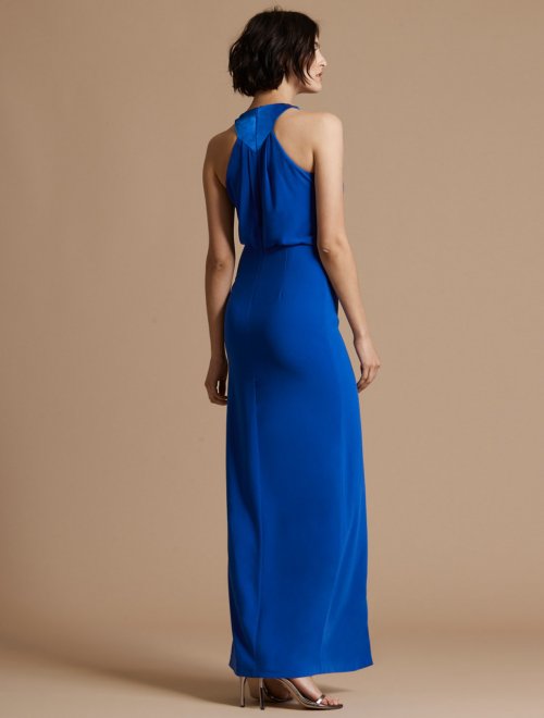 SATIN NECK CREPE GOWN WITH KEYHOLE