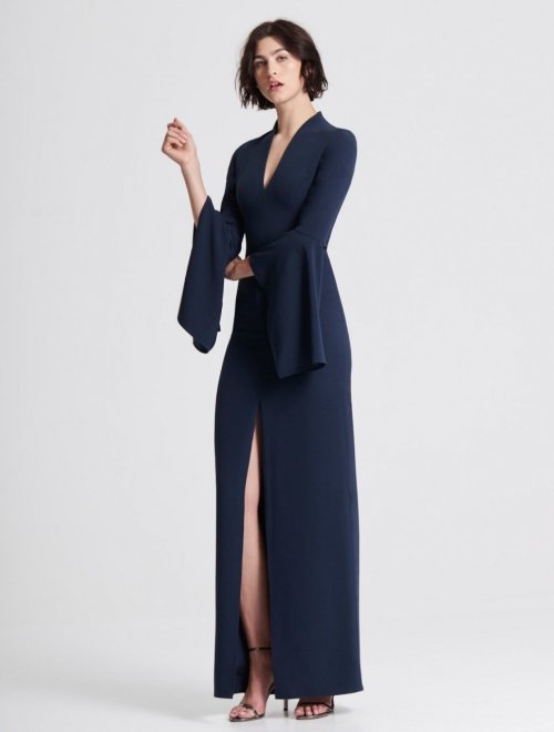FLOUNCE SLEEVE CREPE GOWN