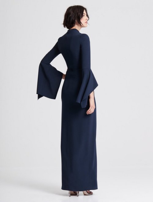 FLOUNCE SLEEVE CREPE GOWN