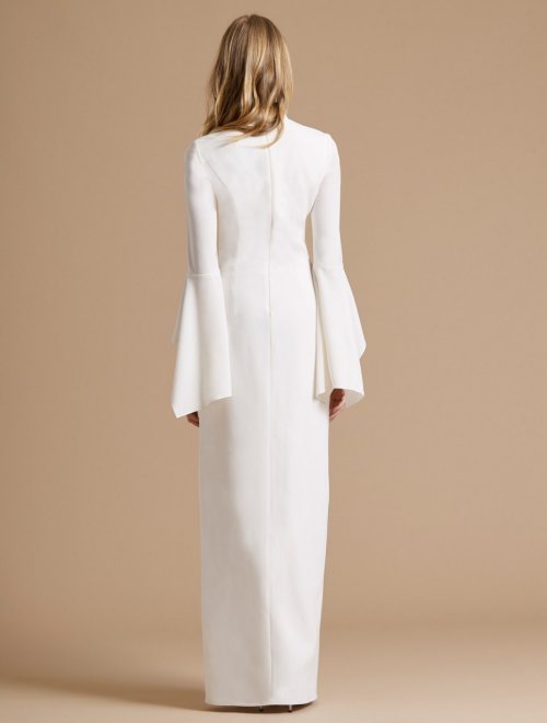 FLOUNCE SLEEVE CREPE GOWN