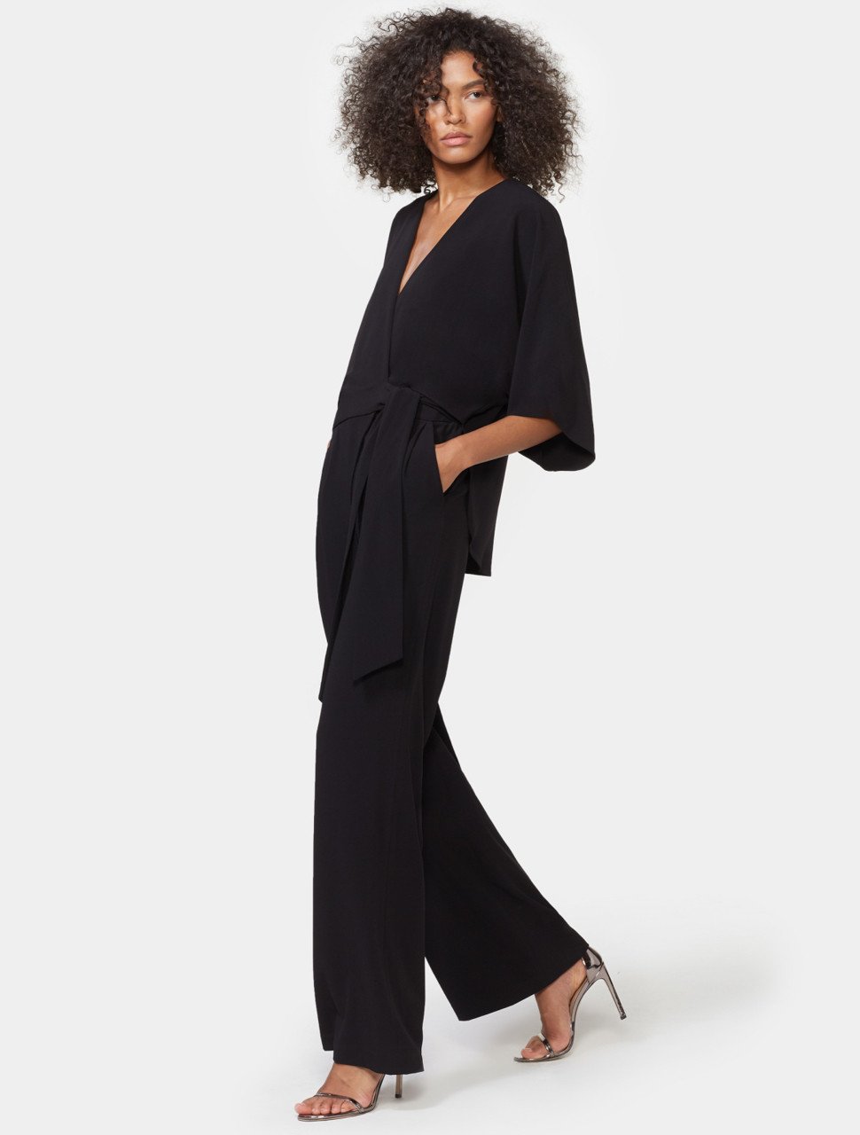 WRAP FRONT FLOWY CREPE JUMPSUIT WRAP FRONT FLOWY CREPE JUMPSUIT