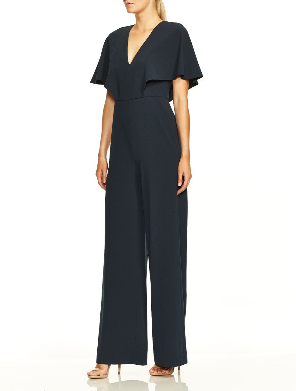 Flowy Cape Sleeve V Neck Wide Leg Jumpsuit Flowy Cape Sleeve V Neck Wide Leg Jumpsuit