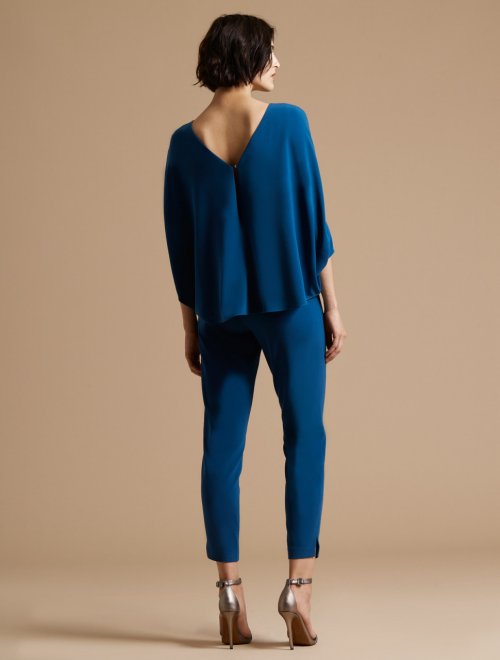 DRAPED SLEEVE TAPERED LEG CREPE JUMPSUIT