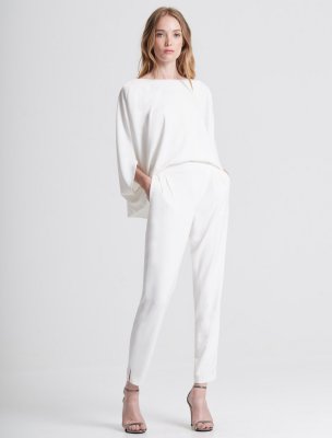 DRAPED SLEEVE TAPERED LEG CREPE JUMPSUIT DRAPED SLEEVE TAPERED LEG CREPE JUMPSUIT