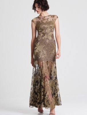METALLIC EMBROIDERED LACE GOWN METALLIC EMBROIDERED LACE GOWN
