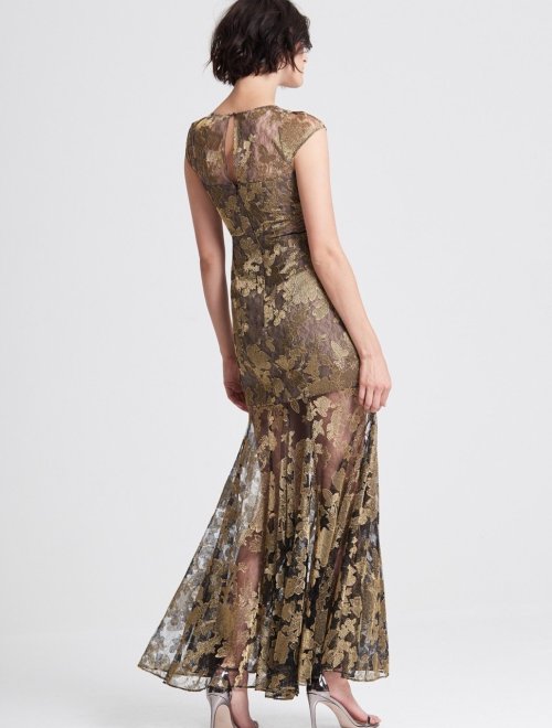 METALLIC EMBROIDERED LACE GOWN