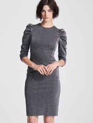 DRAPED SLEEVE SLIM METALLIC KNIT DRESS DRAPED SLEEVE SLIM METALLIC KNIT DRESS