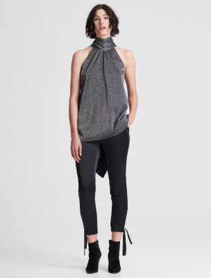 SLEEVELESS MOCK NECK METALLIC KNIT HI LO TOP SLEEVELESS MOCK NECK METALLIC KNIT HI LO TOP