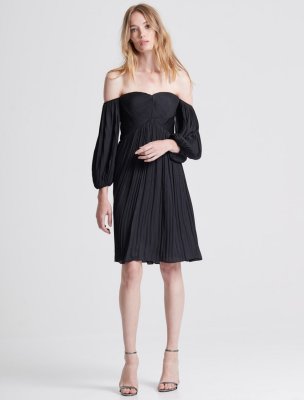 OFF SHOULDER PLEATED FOILED DRESS OFF SHOULDER PLEATED FOILED DRESS