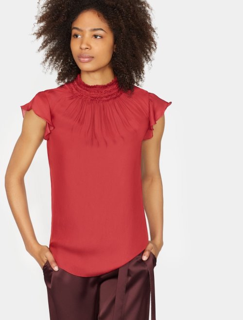 TOP CUELLO ALTO CORRUGADO MANGA ALETEO