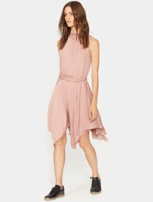 SLEEVELESS RUFFLE SMOCKED MOCK NECK FLOWY DRESS SLEEVELESS RUFFLE SMOCKED MOCK NECK FLOWY DRESS