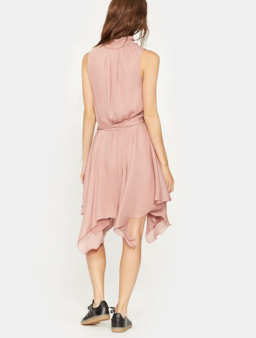 SLEEVELESS RUFFLE SMOCKED MOCK NECK FLOWY DRESS