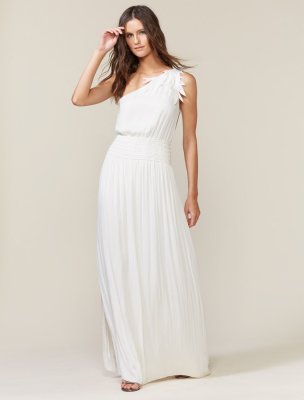 One Shoulder Floral Applique Smocked Waist Gown One Shoulder Floral Applique Smocked Waist Gown