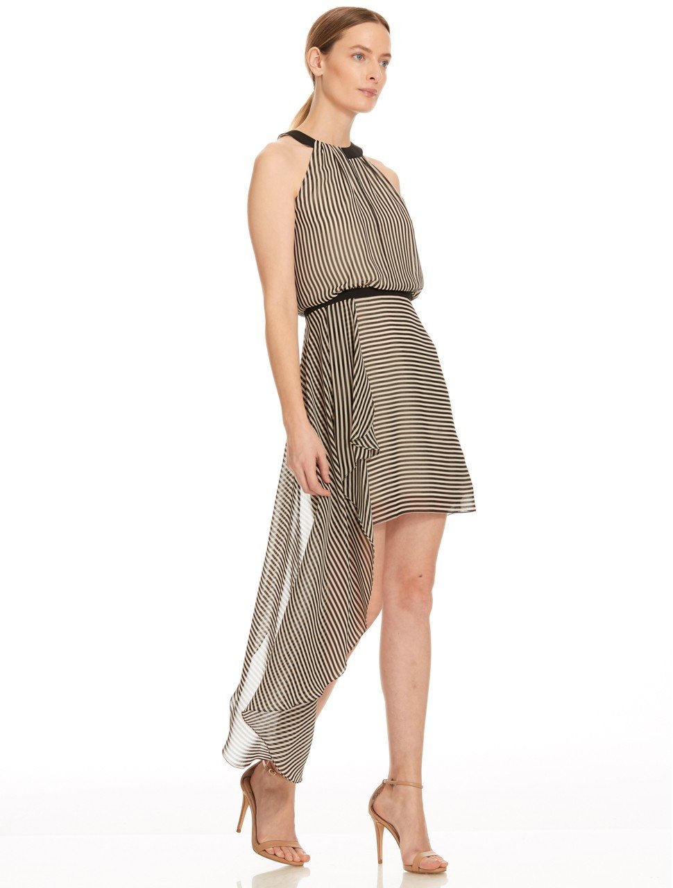 SLEEVELESS HIGH NECK ASYMMETRIC DRAPE DRESS SLEEVELESS HIGH NECK ASYMMETRIC DRAPE DRESS
