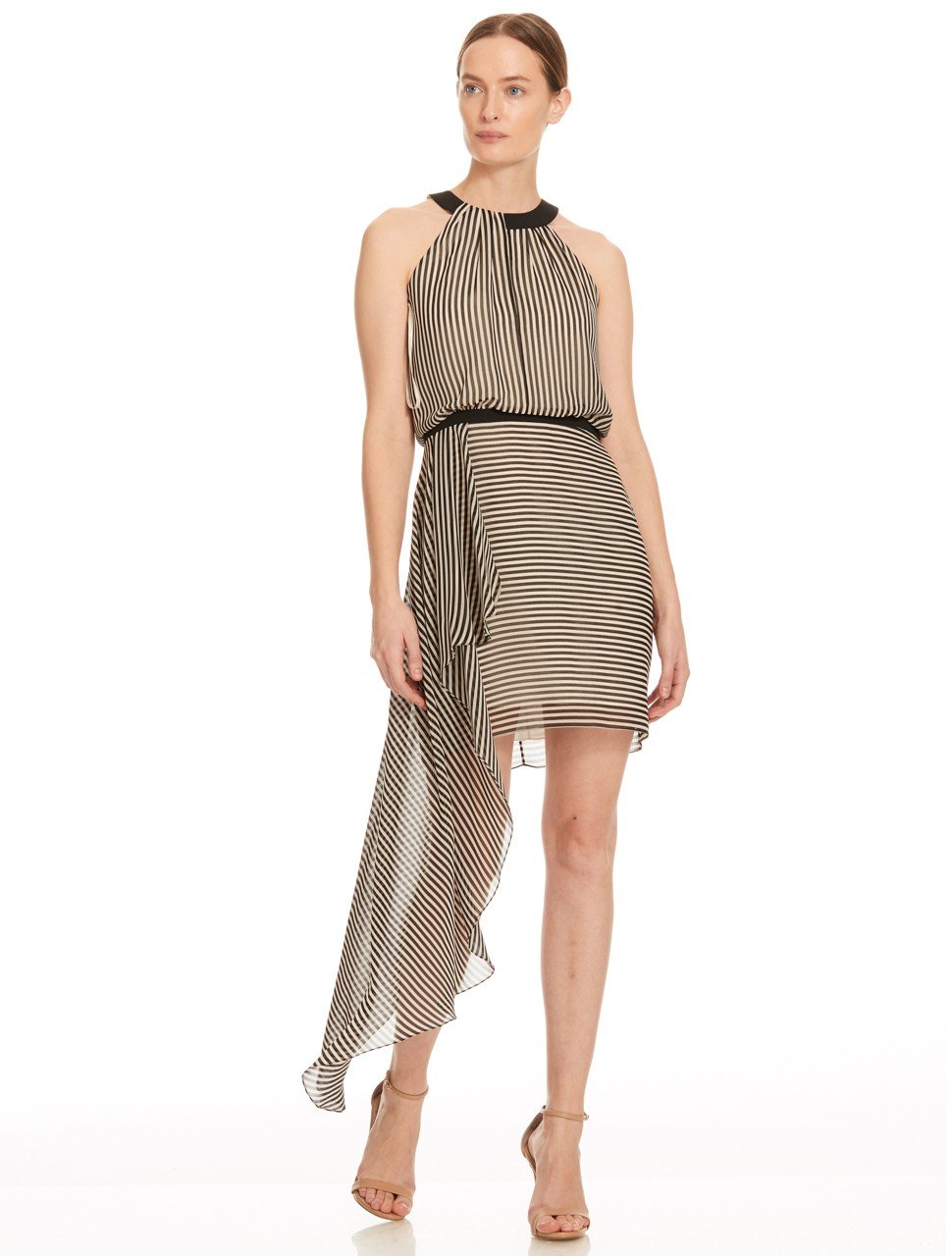 SLEEVELESS HIGH NECK ASYMMETRIC DRAPE DRESS SLEEVELESS HIGH NECK ASYMMETRIC DRAPE DRESS