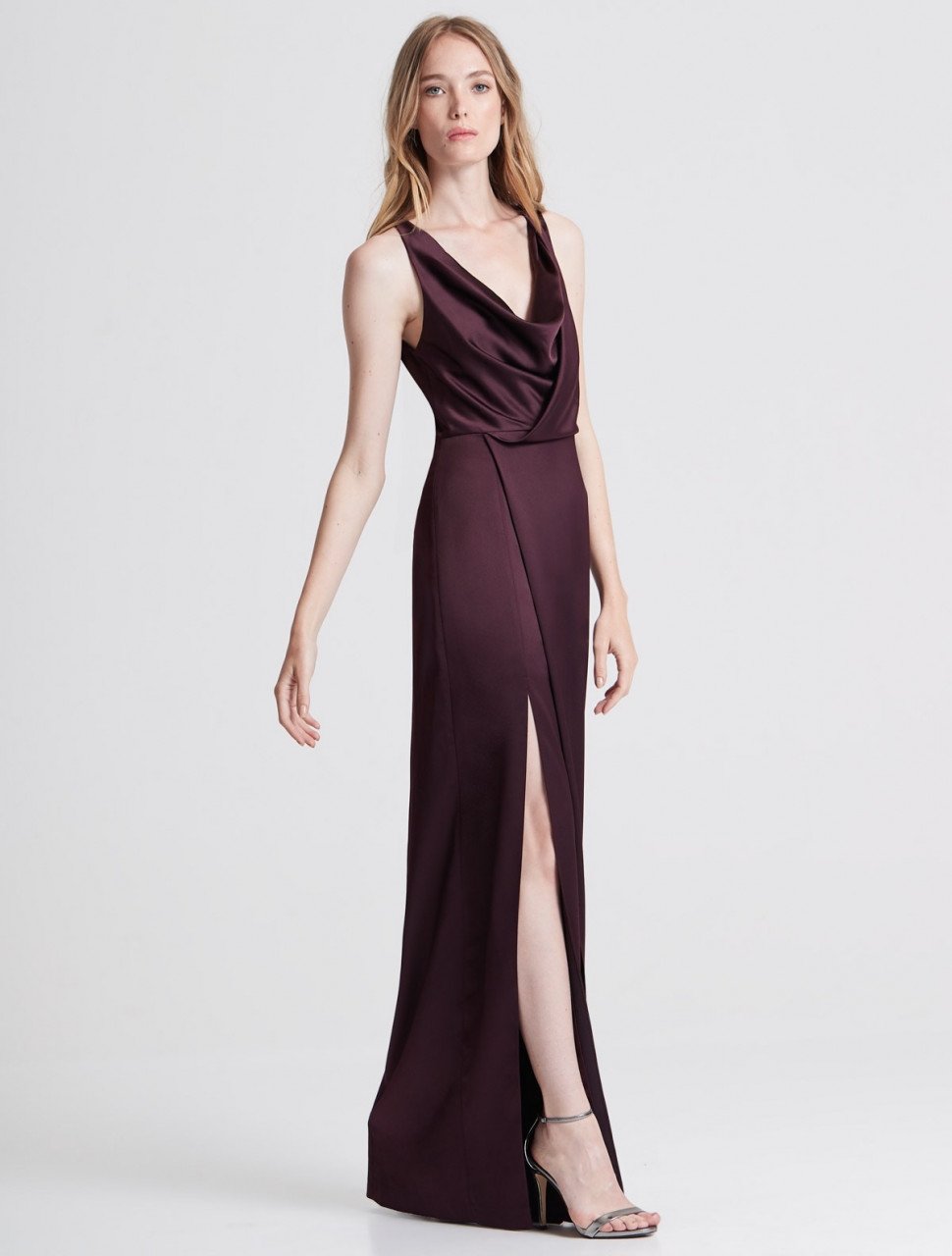 COWL DRAPE SATIN SLIP GOWN COWL DRAPE SATIN SLIP GOWN