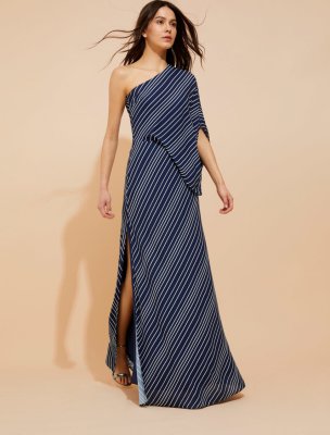ASYMMETRIC ICONIC STRIPE PRINTED GOWN ASYMMETRIC ICONIC STRIPE PRINTED GOWN