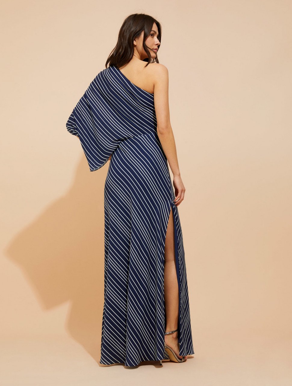 ASYMMETRIC ICONIC STRIPE PRINTED GOWN ASYMMETRIC ICONIC STRIPE PRINTED GOWN