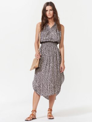 SLEEVELESS SMOCKED WAIST MIDI DRESS SLEEVELESS SMOCKED WAIST MIDI DRESS
