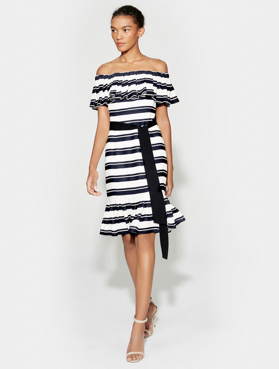 OFF SHLDR FLOUNCE SLV STRIPED DRESS OFF SHLDR FLOUNCE SLV STRIPED DRESS
