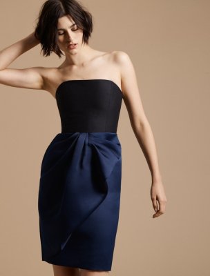 BOW DRAPE BONDED SATIN DRESS BOW DRAPE BONDED SATIN DRESS