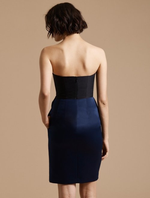 BOW DRAPE BONDED SATIN DRESS