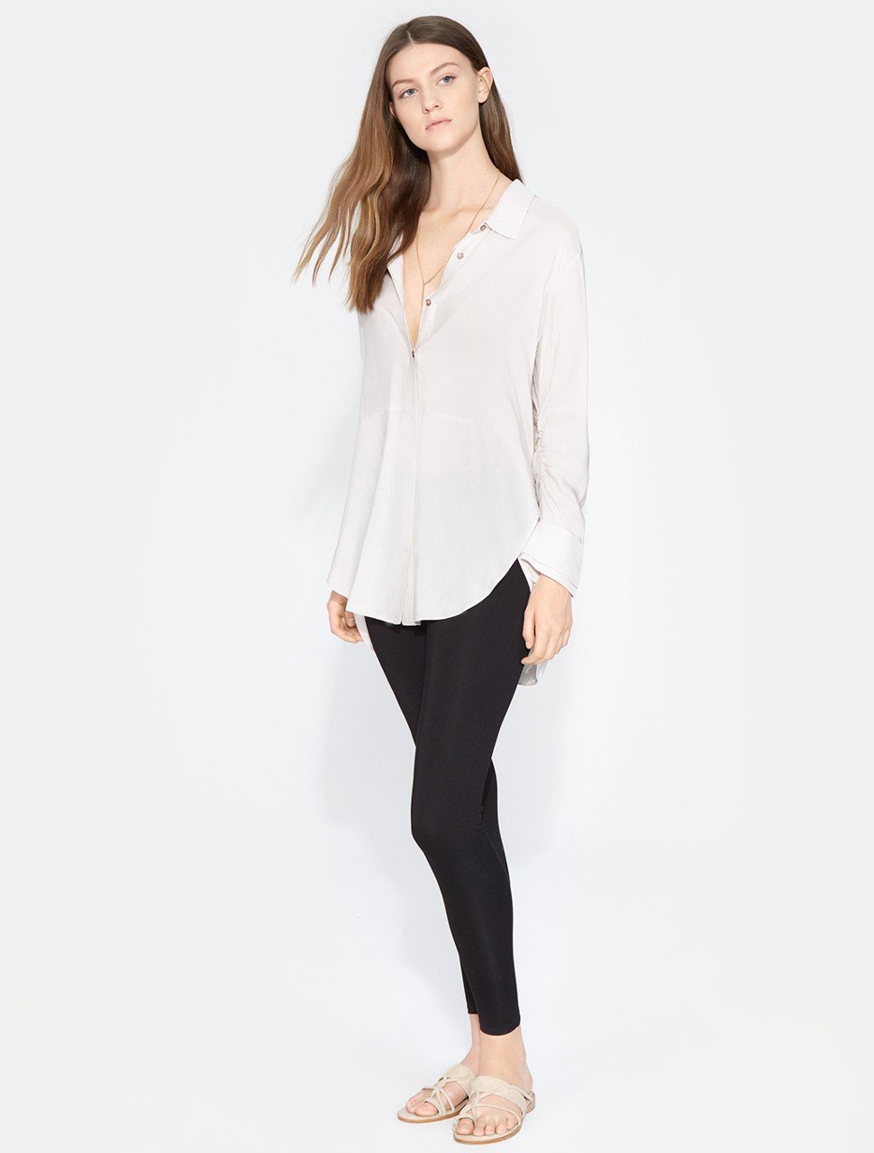 LONG RUCHED SLEEVE STRIPED SHIRT LONG RUCHED SLEEVE STRIPED SHIRT